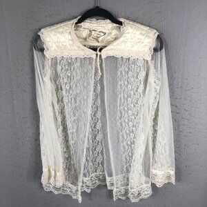 Vintage Jessicas Gunne Sax Bed Jacket Womens Medium Lace Sheer Quilted Fairy